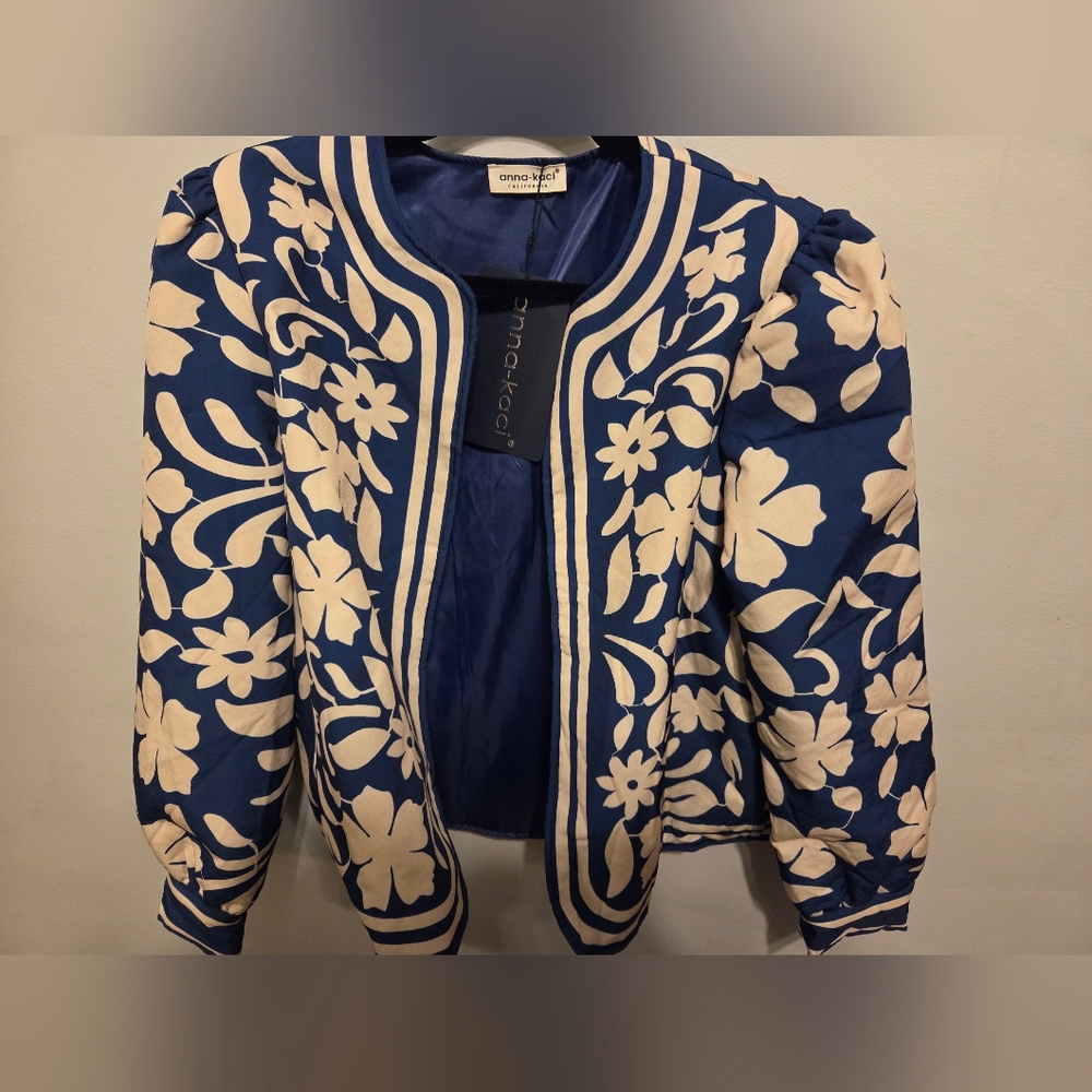 NWT Anna-Kaci Open Front Jacket with Long Sleeves and Floral Pattern Size M - Picture 3 of 12
